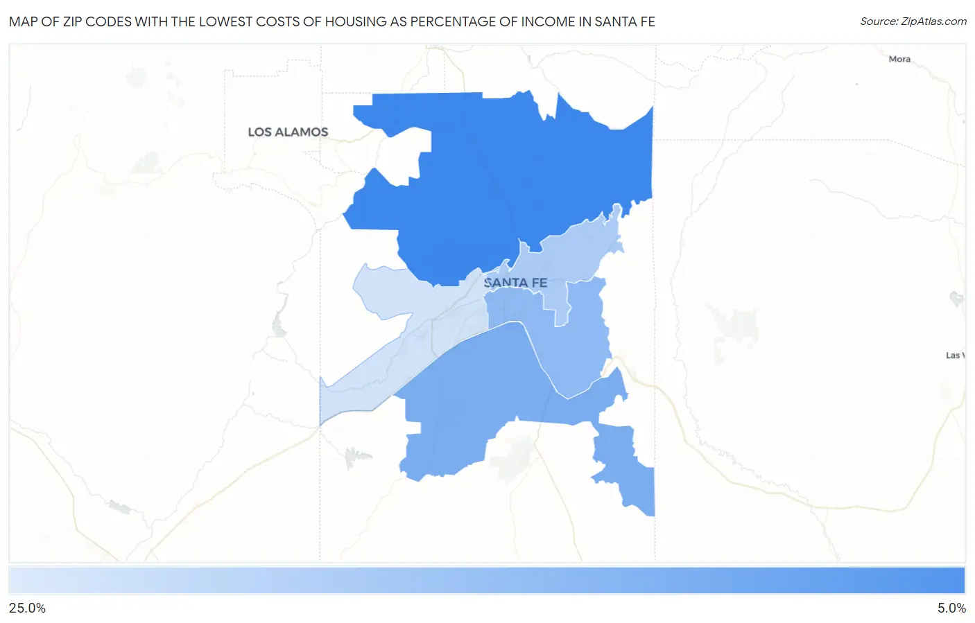 Zip Codes with the Lowest Costs of Housing as Percentage of Income in Santa Fe Map