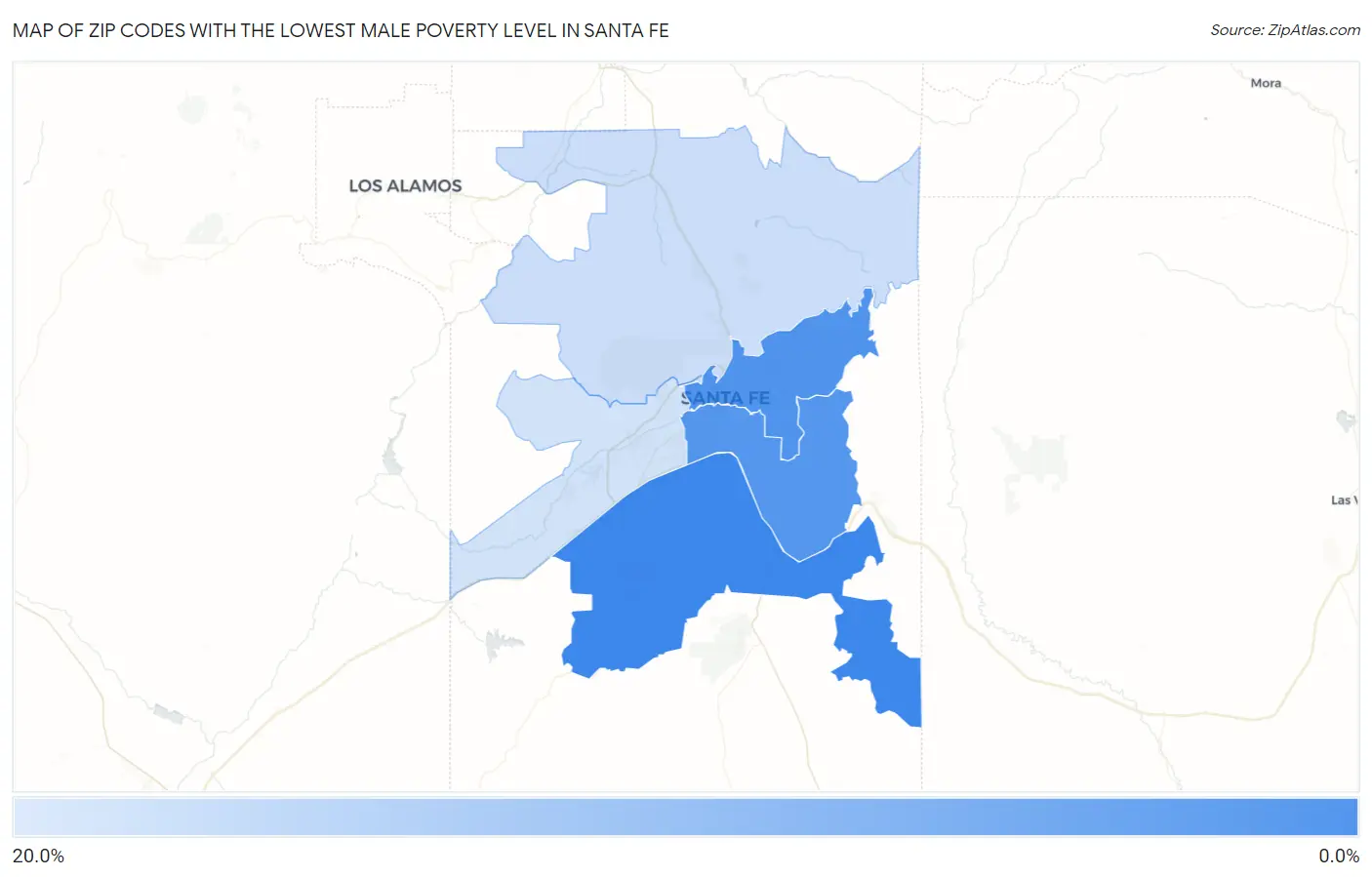 Zip Codes with the Lowest Male Poverty Level in Santa Fe Map