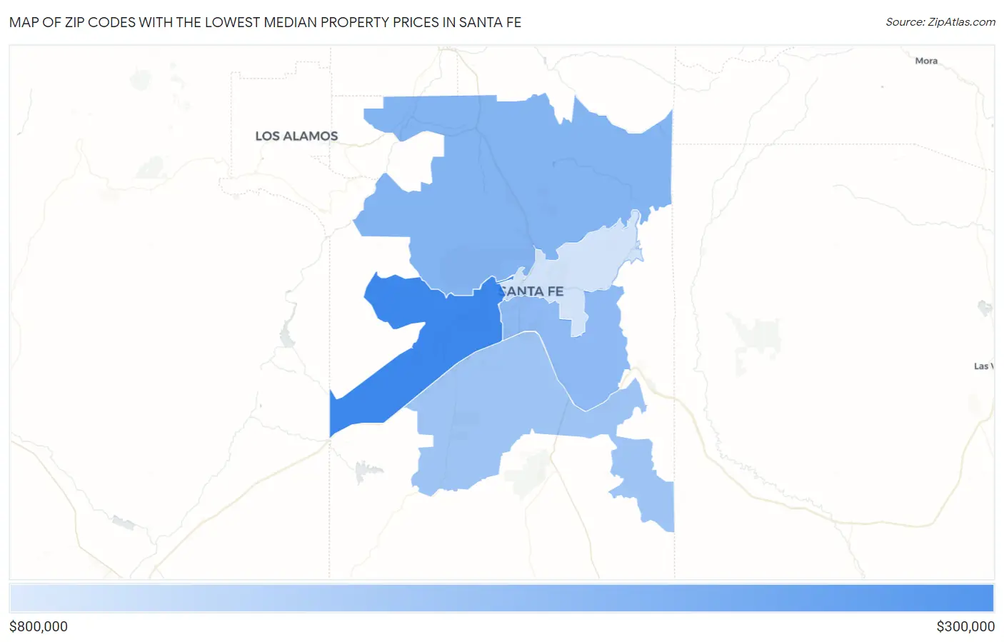 Zip Codes with the Lowest Median Property Prices in Santa Fe Map