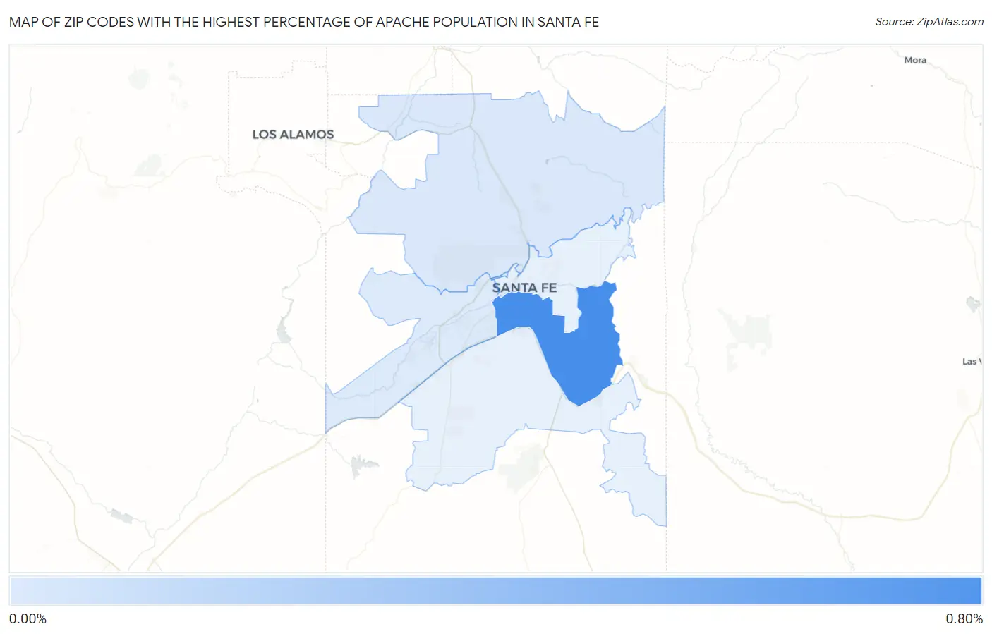 Zip Codes with the Highest Percentage of Apache Population in Santa Fe Map