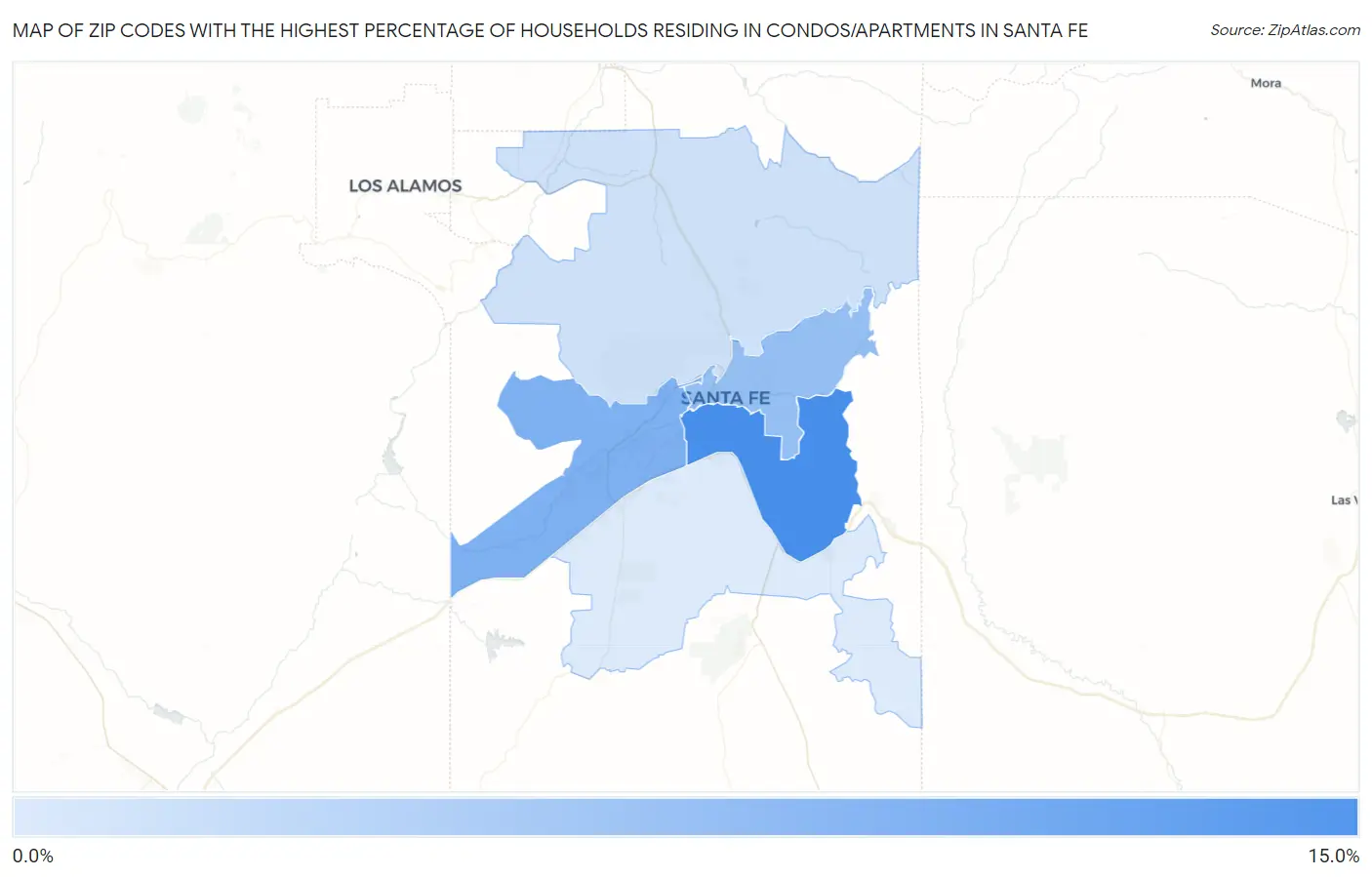 Zip Codes with the Highest Percentage of Households Residing in Condos/Apartments in Santa Fe Map