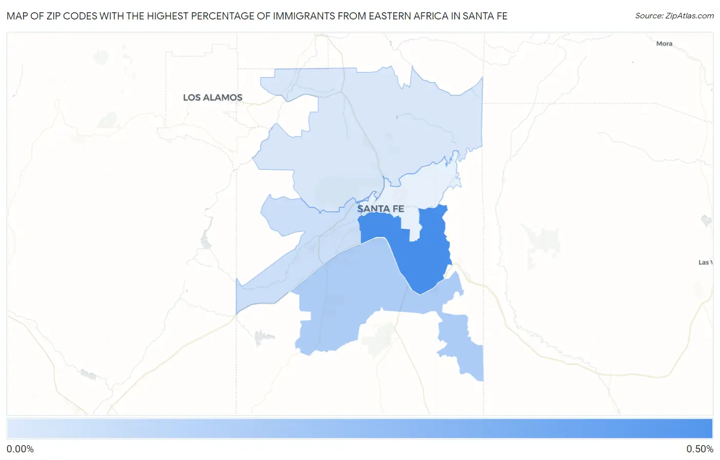 Zip Codes with the Highest Percentage of Immigrants from Eastern Africa in Santa Fe Map