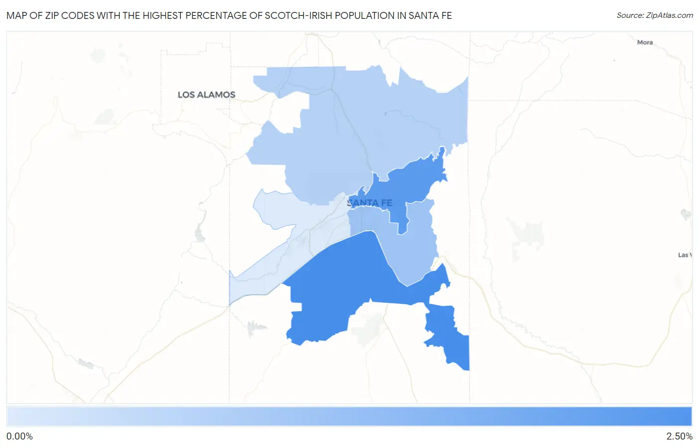 Zip Codes with the Highest Percentage of Scotch-Irish Population in Santa Fe Map