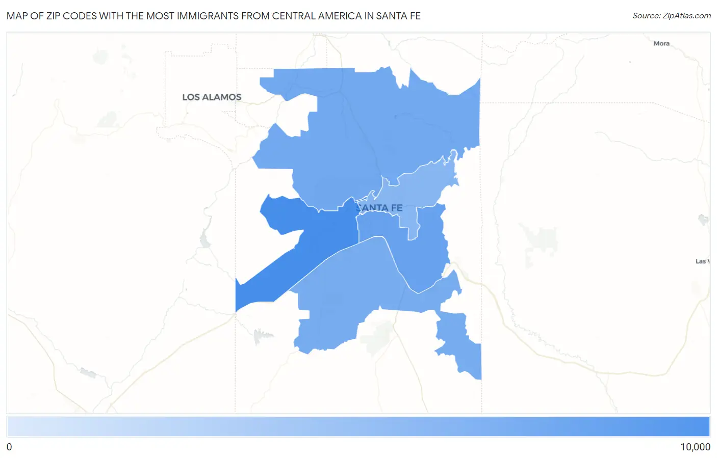 Zip Codes with the Most Immigrants from Central America in Santa Fe Map