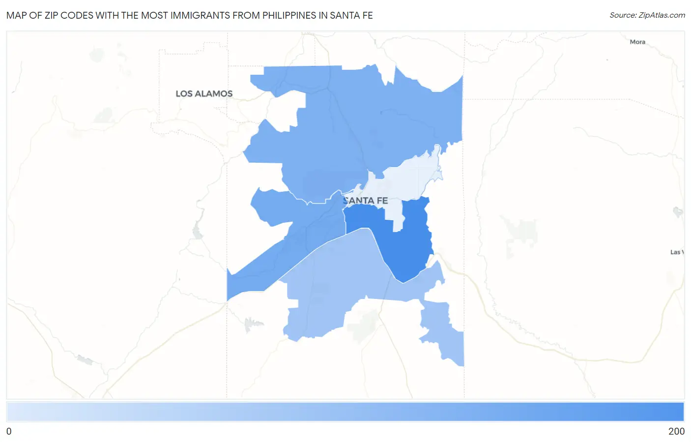 Zip Codes with the Most Immigrants from Philippines in Santa Fe Map