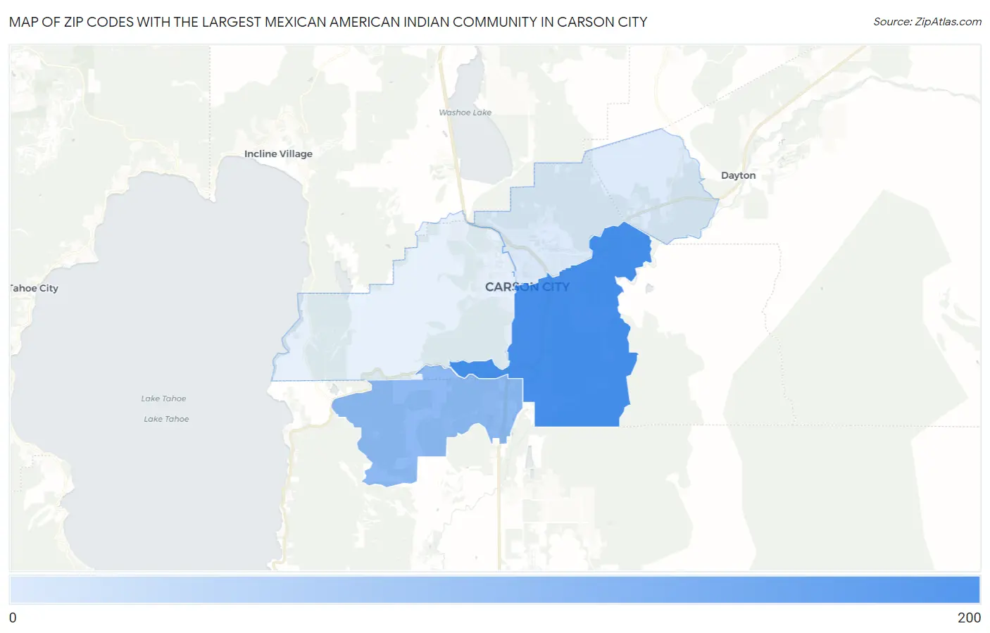 Zip Codes with the Largest Mexican American Indian Community in Carson City Map