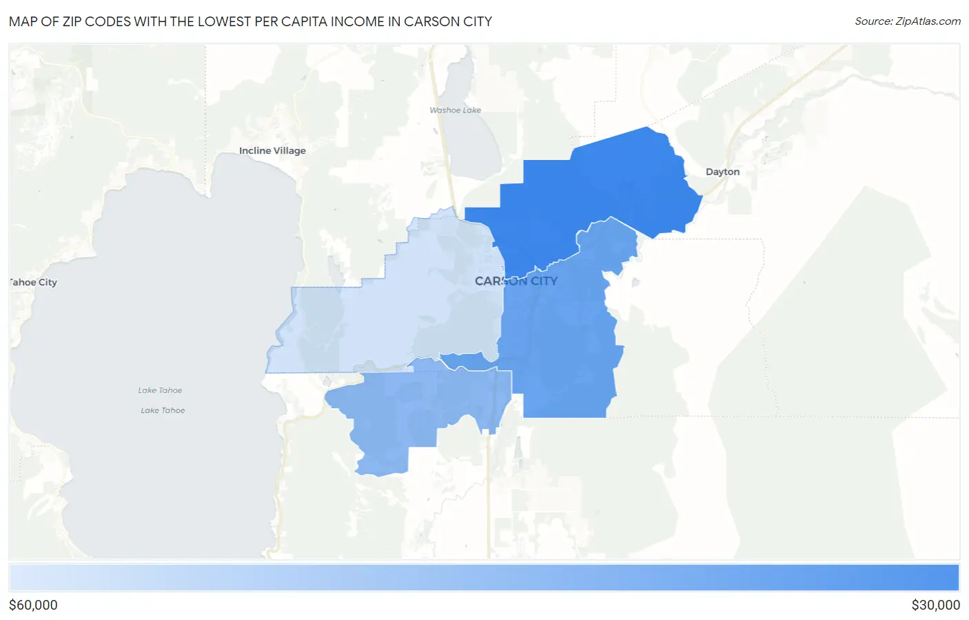 Zip Codes with the Lowest Per Capita Income in Carson City Map