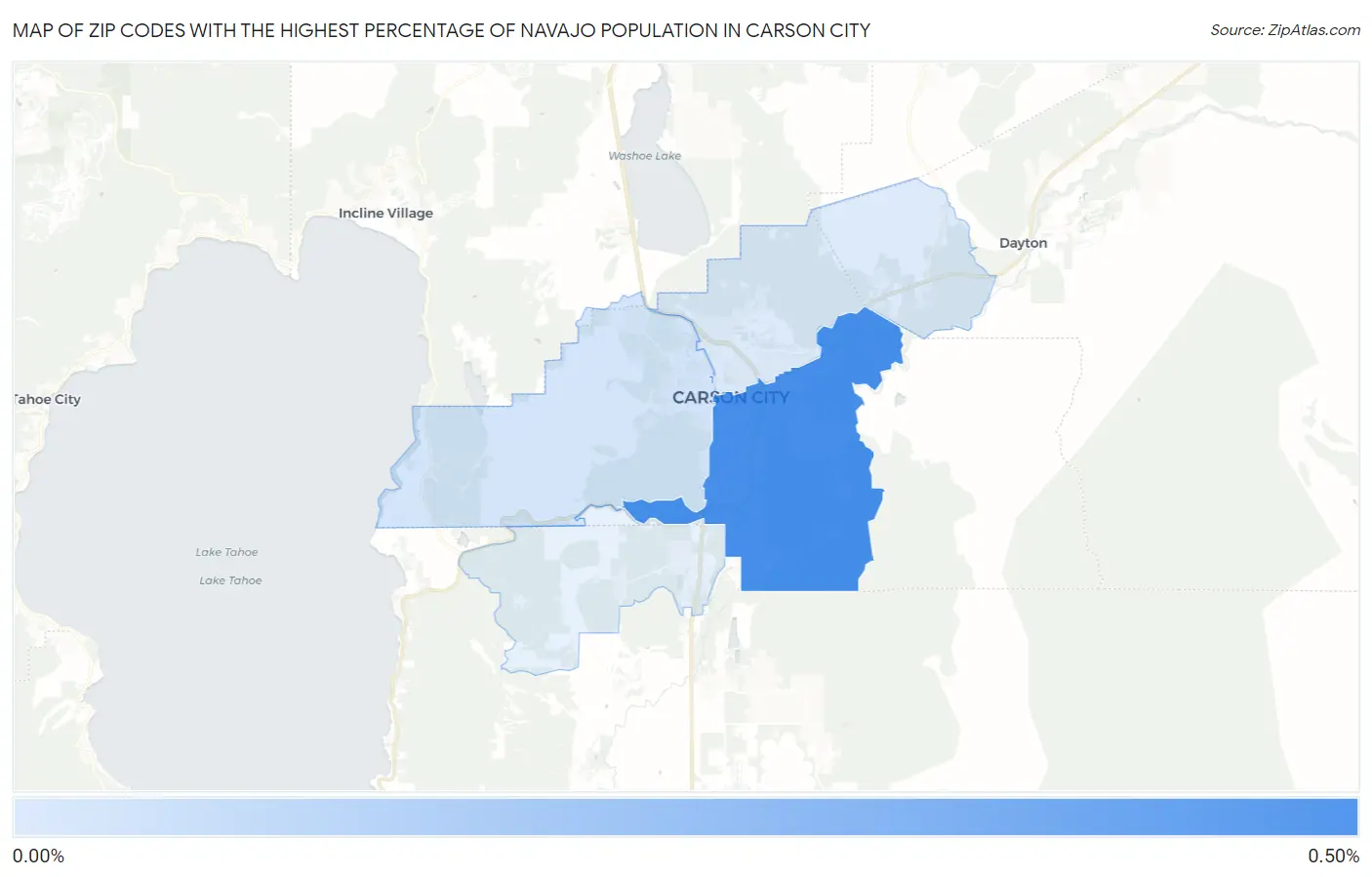 Zip Codes with the Highest Percentage of Navajo Population in Carson City Map