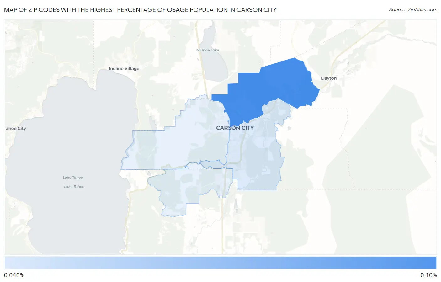 Zip Codes with the Highest Percentage of Osage Population in Carson City Map