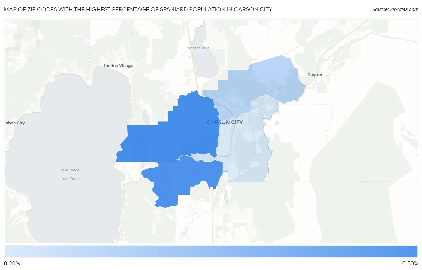Zip Codes with the Highest Percentage of Spaniard Population in Carson City Map