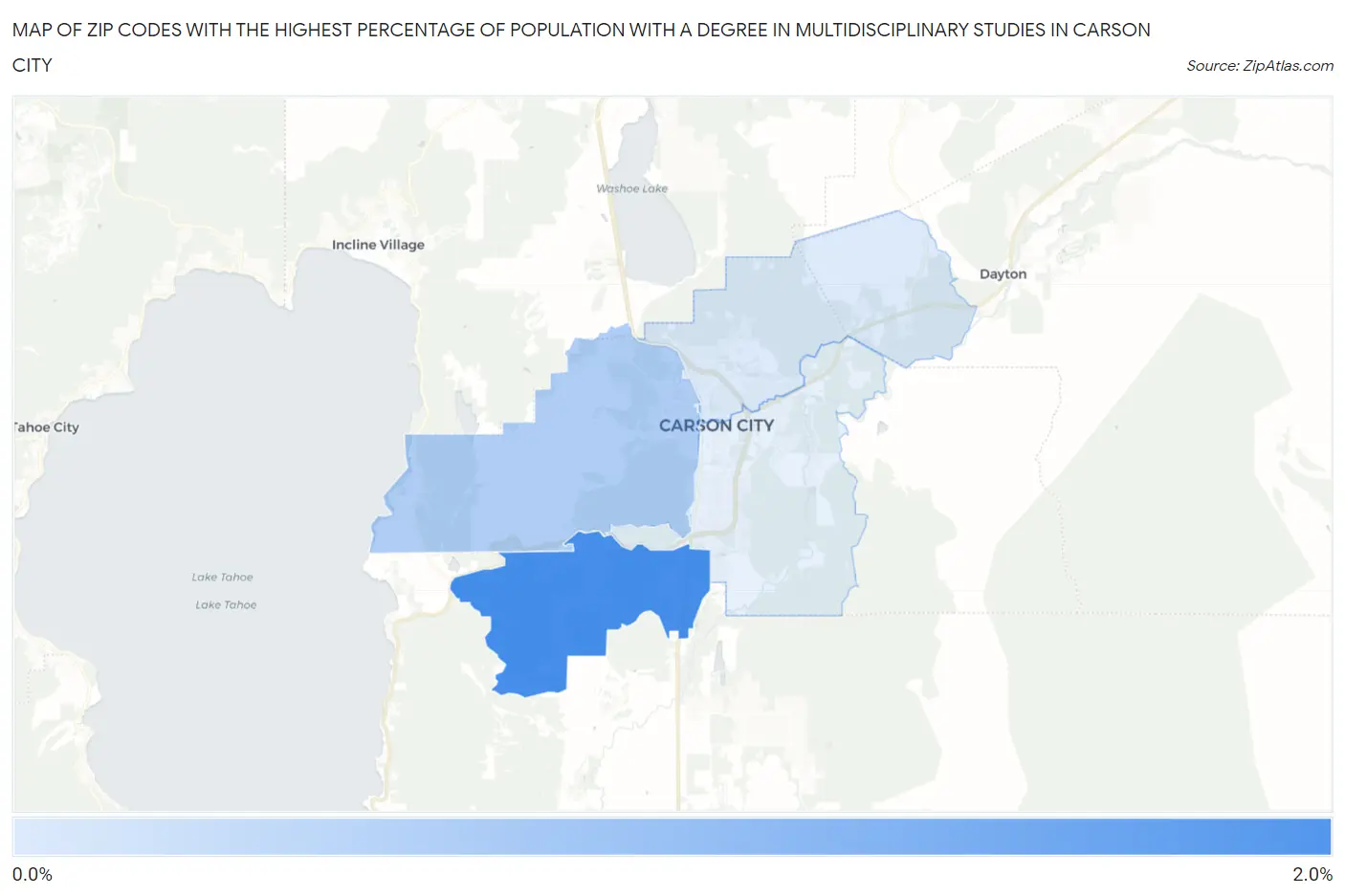 Zip Codes with the Highest Percentage of Population with a Degree in Multidisciplinary Studies in Carson City Map
