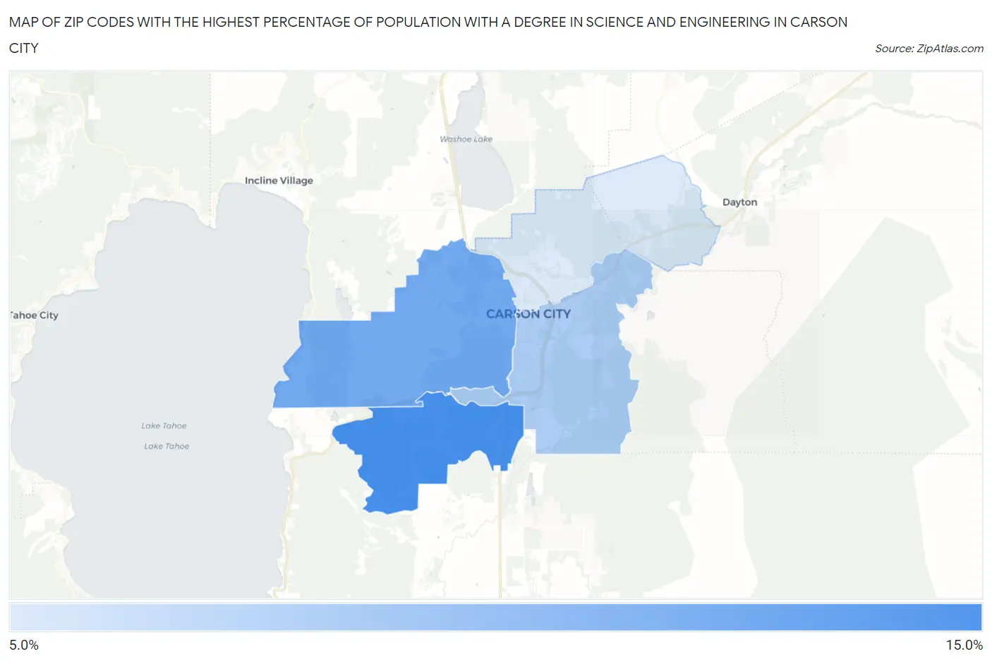 Zip Codes with the Highest Percentage of Population with a Degree in Science and Engineering in Carson City Map
