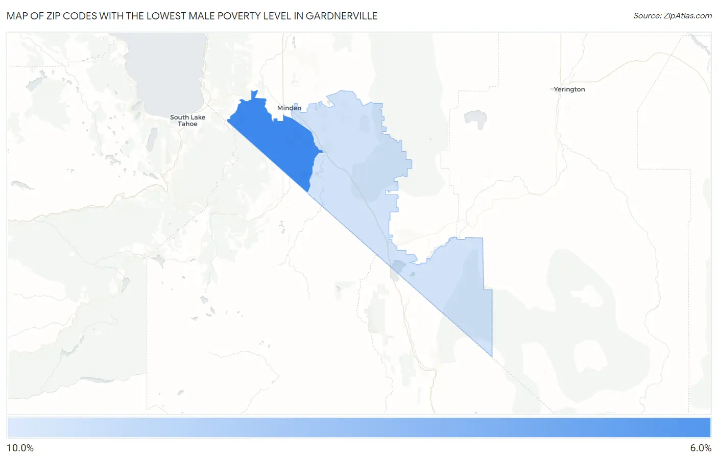 Zip Codes with the Lowest Male Poverty Level in Gardnerville Map