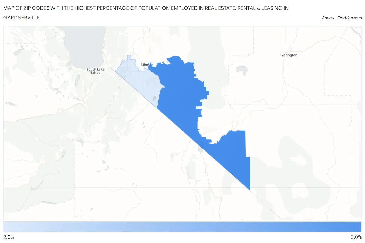 Zip Codes with the Highest Percentage of Population Employed in Real Estate, Rental & Leasing in Gardnerville Map