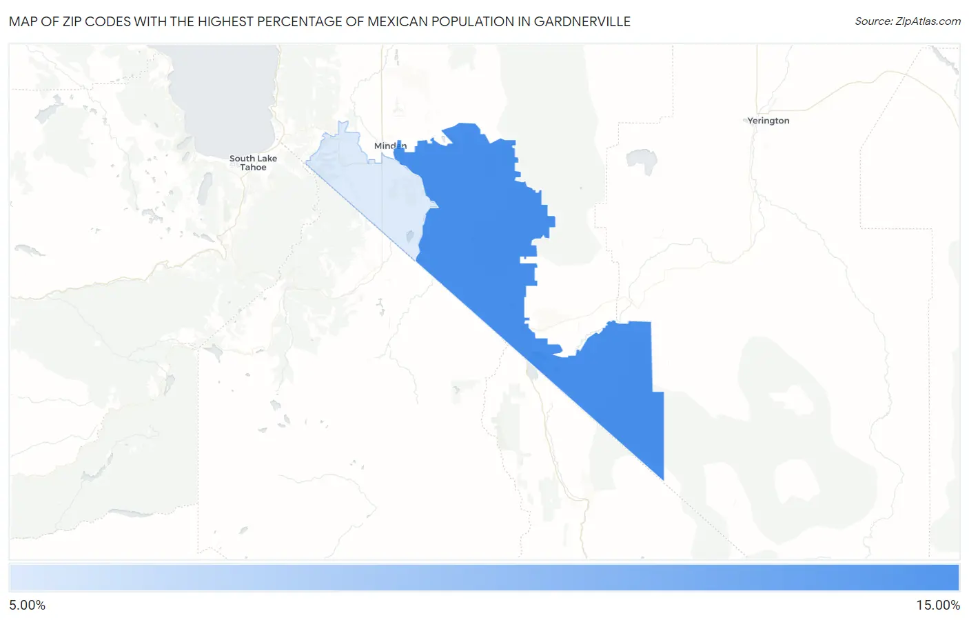 Zip Codes with the Highest Percentage of Mexican Population in Gardnerville Map