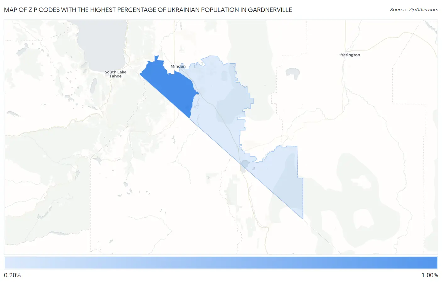 Zip Codes with the Highest Percentage of Ukrainian Population in Gardnerville Map