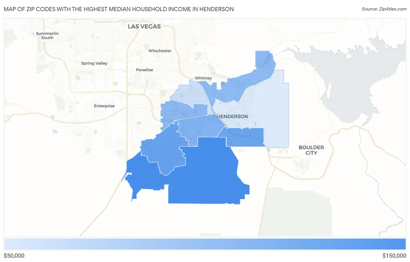 Zip Codes with the Highest Median Household Income in Henderson Map