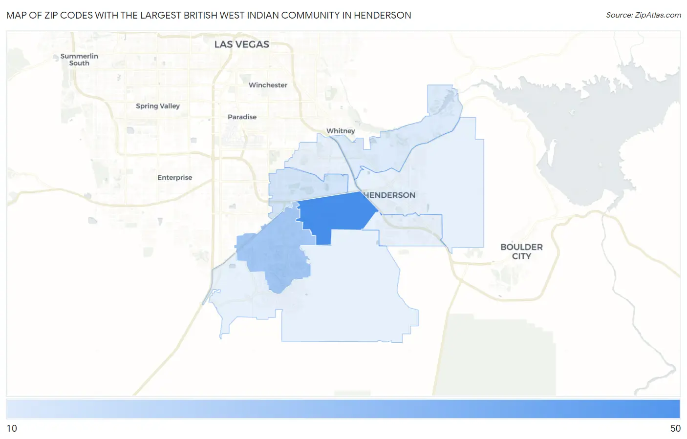 Zip Codes with the Largest British West Indian Community in Henderson Map