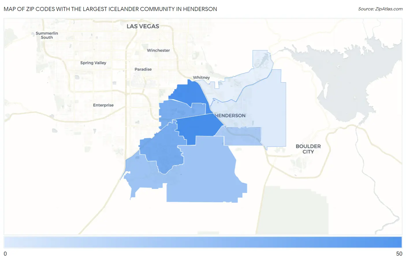 Zip Codes with the Largest Icelander Community in Henderson Map