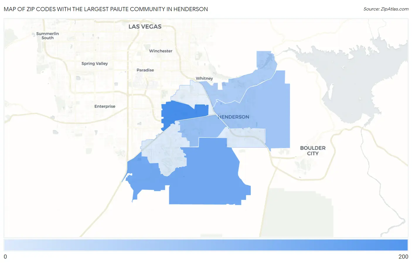 Zip Codes with the Largest Paiute Community in Henderson Map