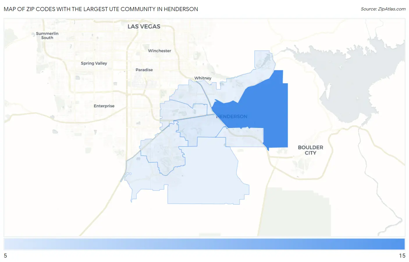 Zip Codes with the Largest Ute Community in Henderson Map
