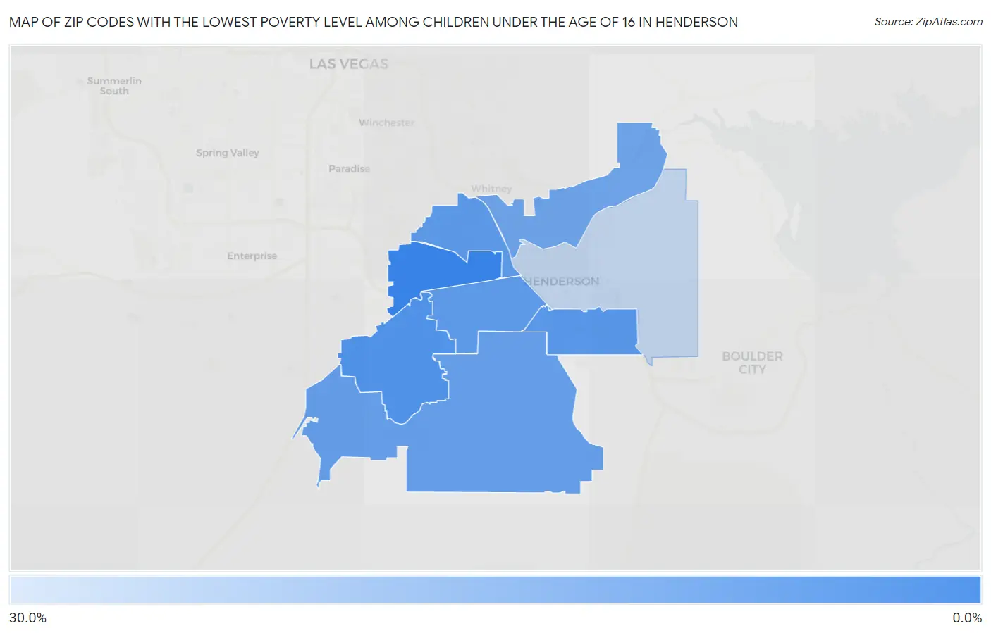 Zip Codes with the Lowest Poverty Level Among Children Under the Age of 16 in Henderson Map