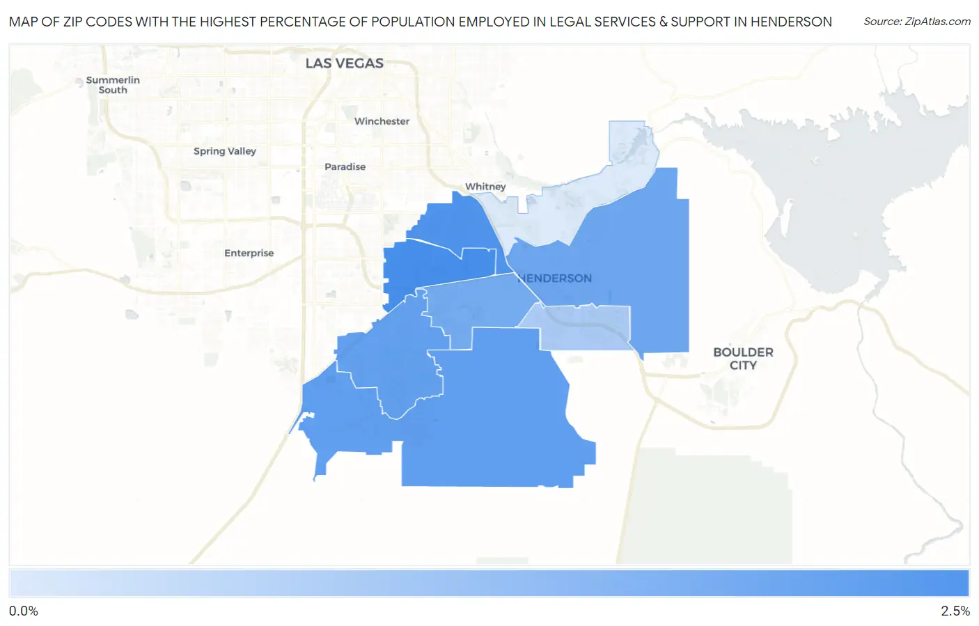 Zip Codes with the Highest Percentage of Population Employed in Legal Services & Support in Henderson Map