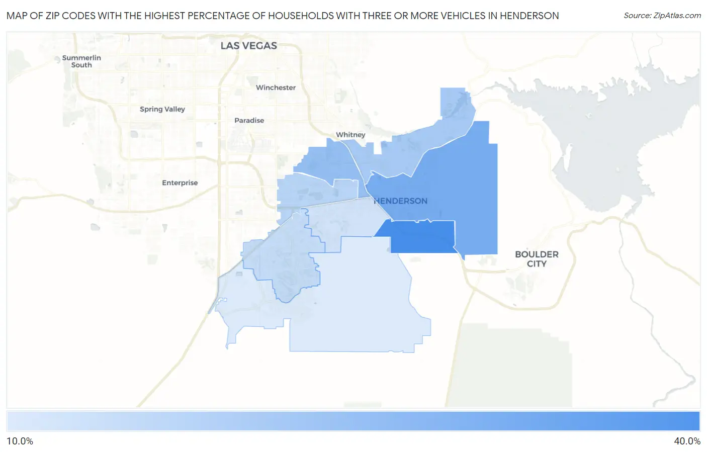 Zip Codes with the Highest Percentage of Households With Three or more Vehicles in Henderson Map