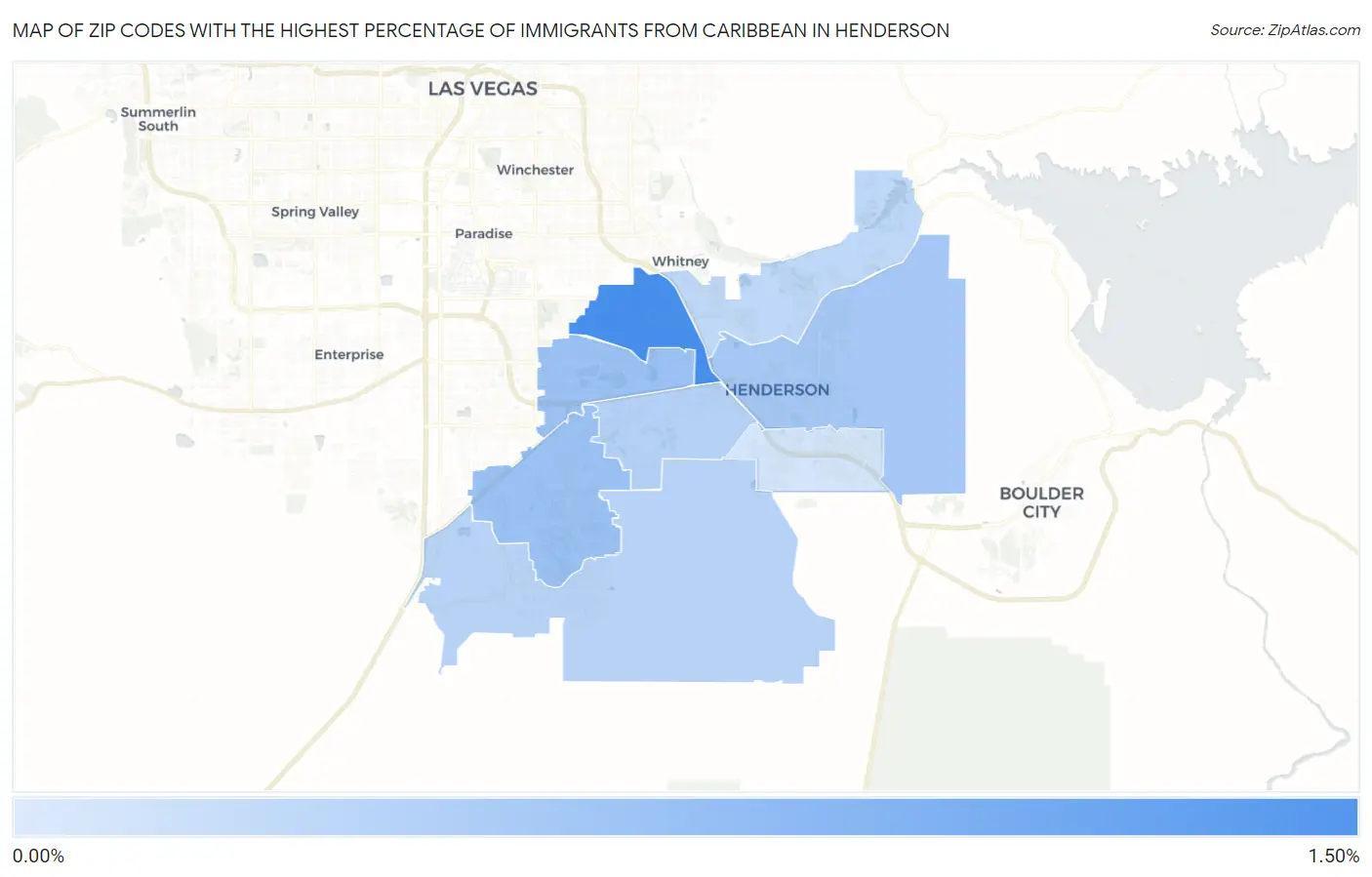 Zip Codes with the Highest Percentage of Immigrants from Caribbean in Henderson Map