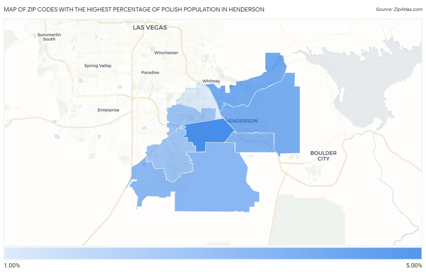 Zip Codes with the Highest Percentage of Polish Population in Henderson Map
