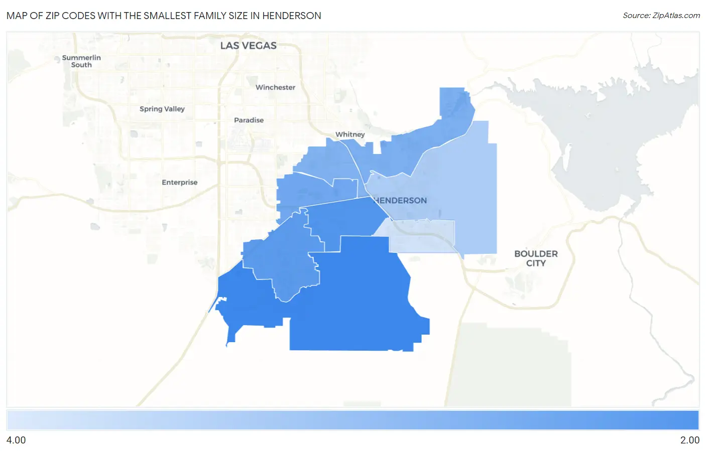 Zip Codes with the Smallest Family Size in Henderson Map