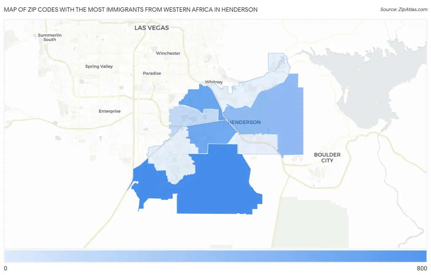 Zip Codes with the Most Immigrants from Western Africa in Henderson Map