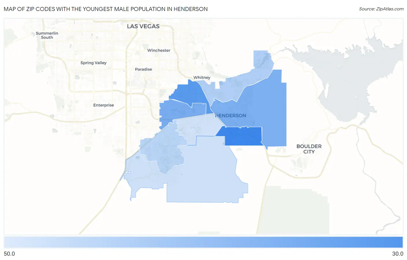 Zip Codes with the Youngest Male Population in Henderson Map