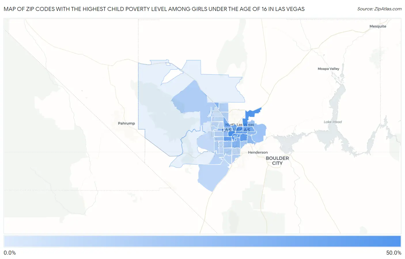 Zip Codes with the Highest Child Poverty Level Among Girls Under the Age of 16 in Las Vegas Map