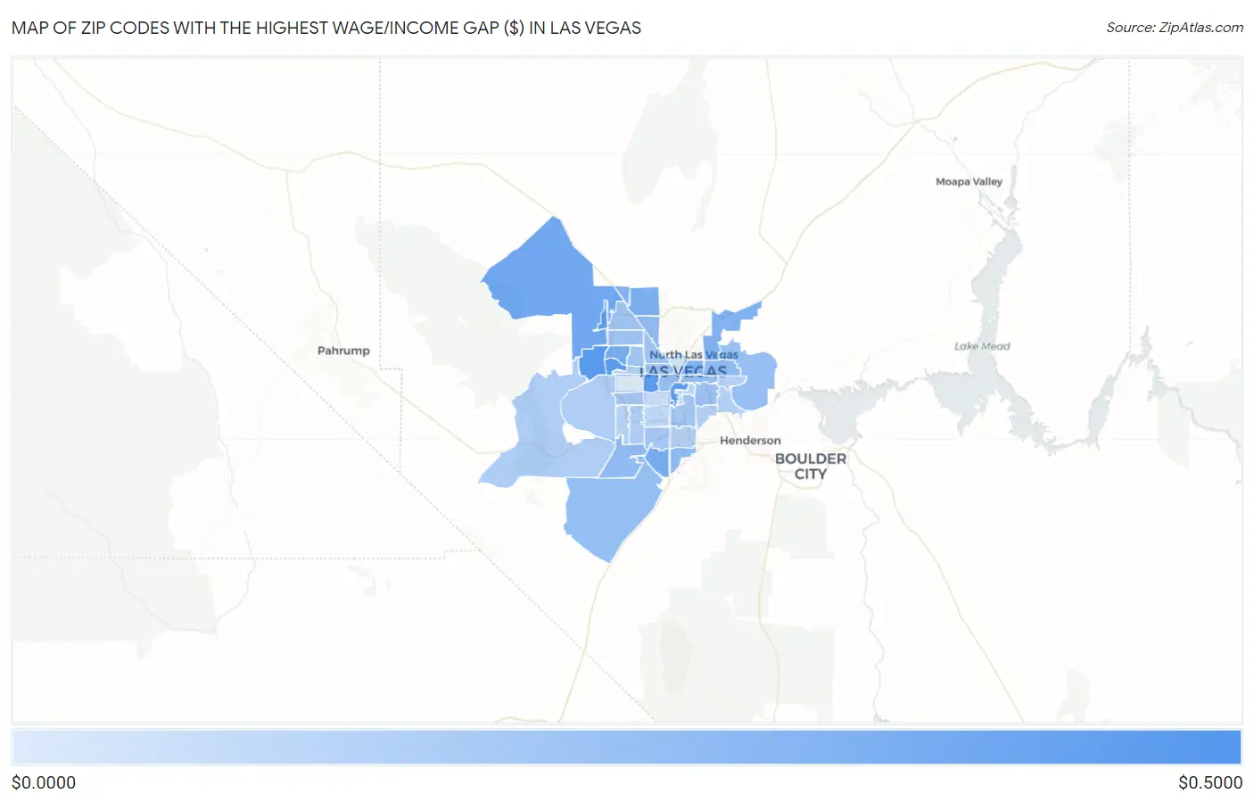 Zip Codes with the Highest Wage/Income Gap ($) in Las Vegas Map