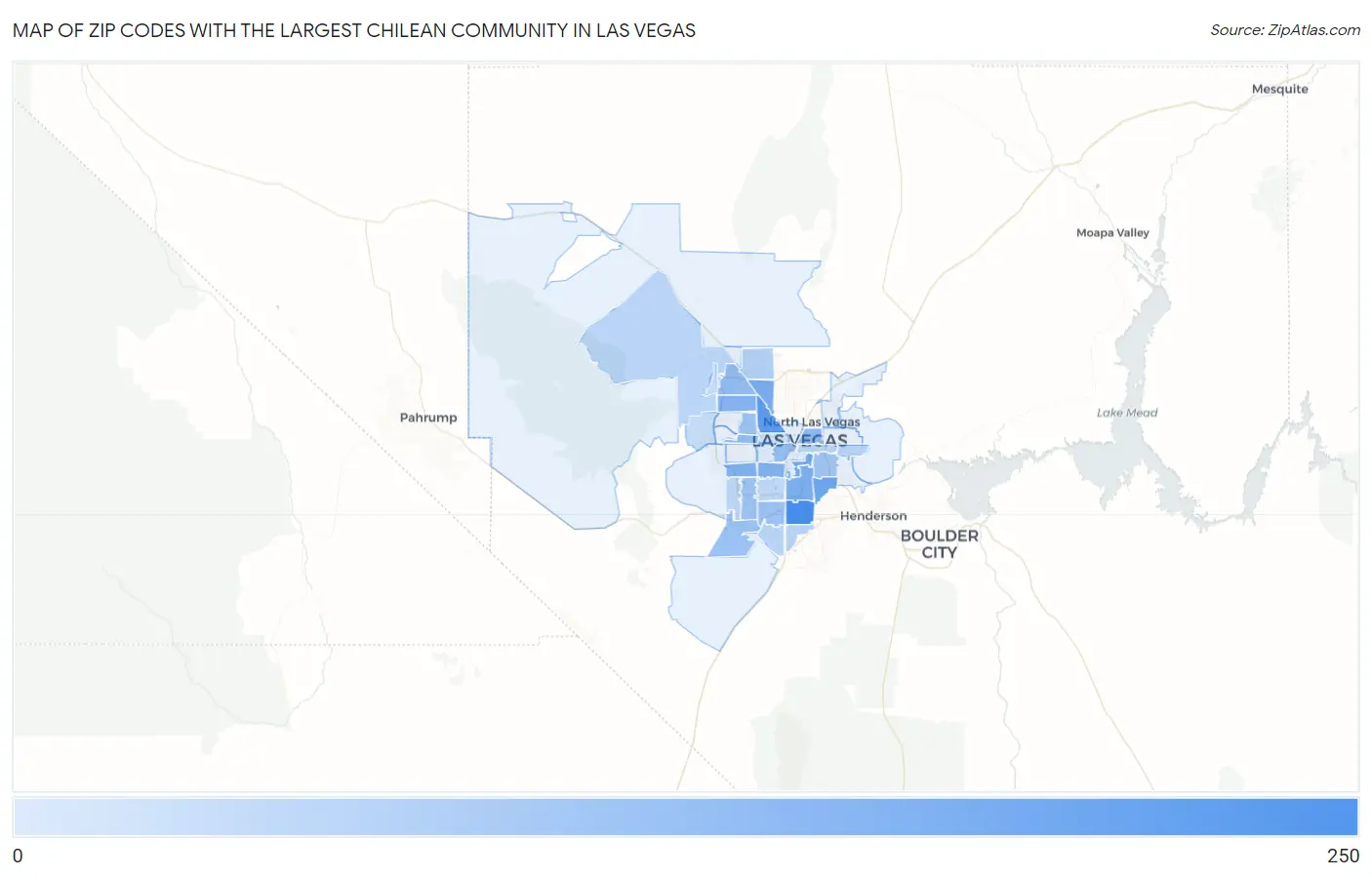 Zip Codes with the Largest Chilean Community in Las Vegas Map