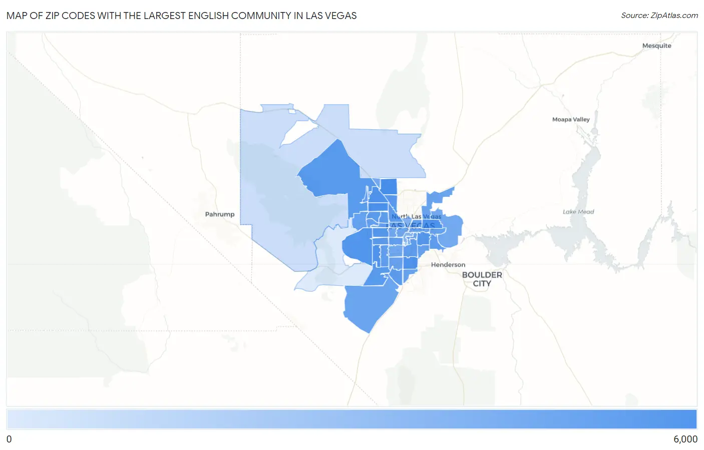 Zip Codes with the Largest English Community in Las Vegas Map