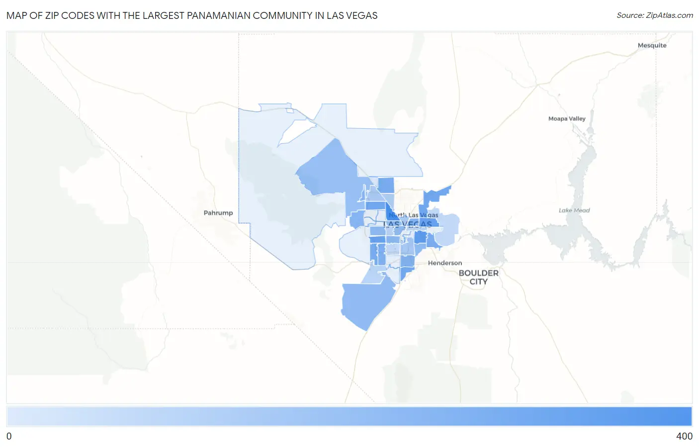 Zip Codes with the Largest Panamanian Community in Las Vegas Map