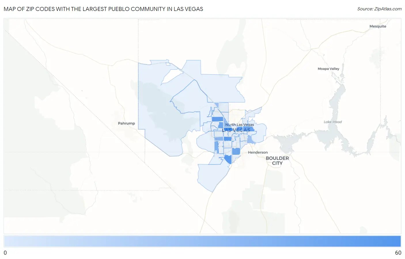 Zip Codes with the Largest Pueblo Community in Las Vegas Map