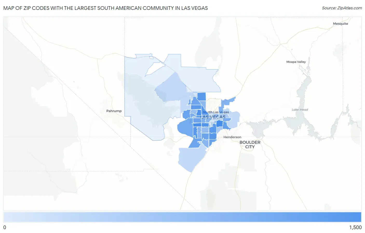 Zip Codes with the Largest South American Community in Las Vegas Map