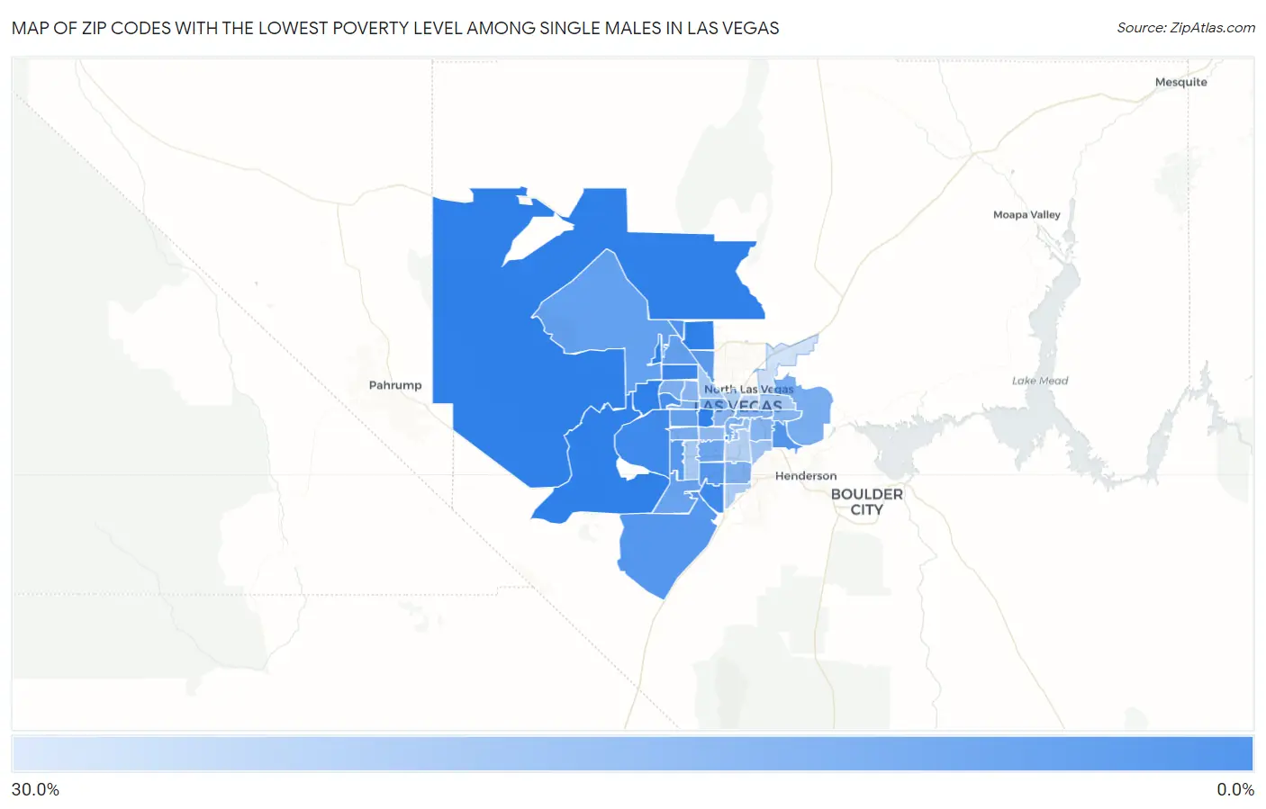 Zip Codes with the Lowest Poverty Level Among Single Males in Las Vegas Map