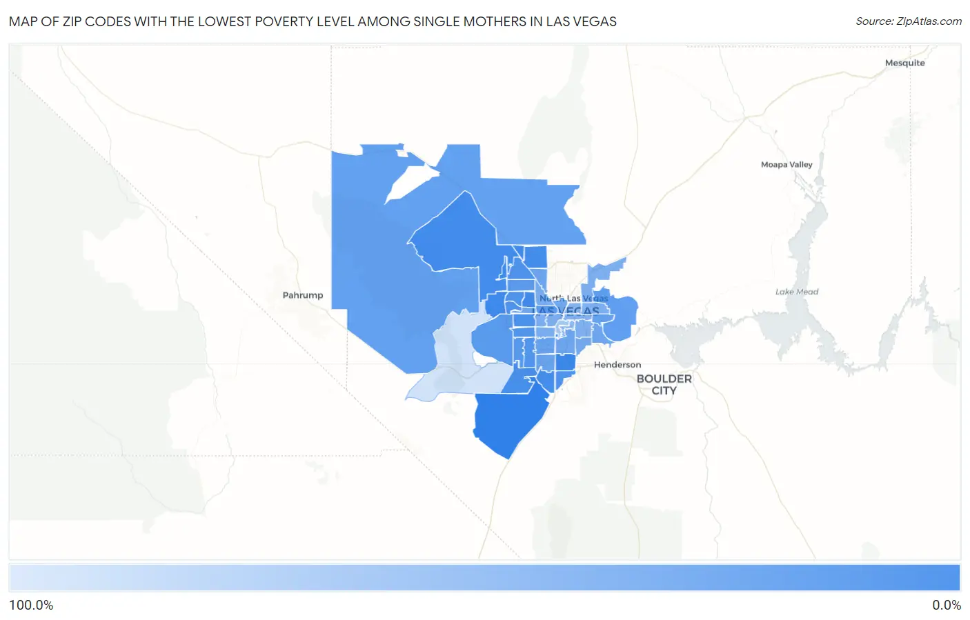 Zip Codes with the Lowest Poverty Level Among Single Mothers in Las Vegas Map