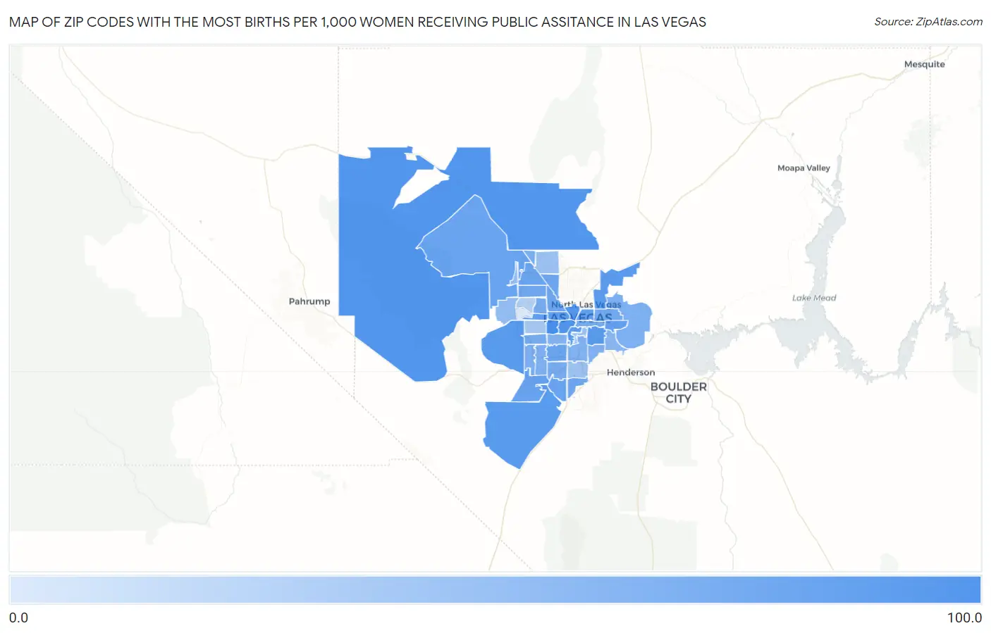 Zip Codes with the Most Births per 1,000 Women Receiving Public Assitance in Las Vegas Map