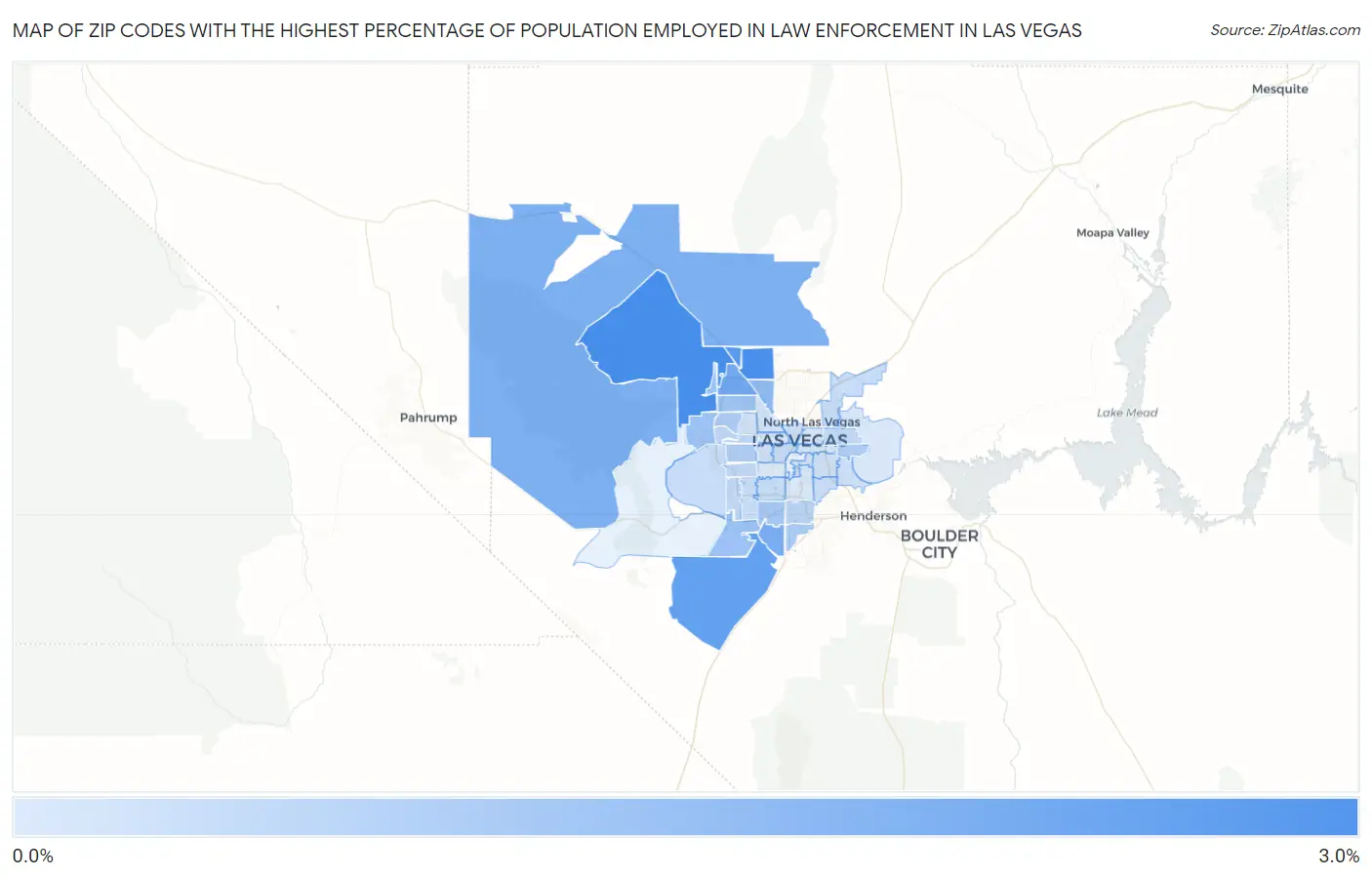 Zip Codes with the Highest Percentage of Population Employed in Law Enforcement in Las Vegas Map