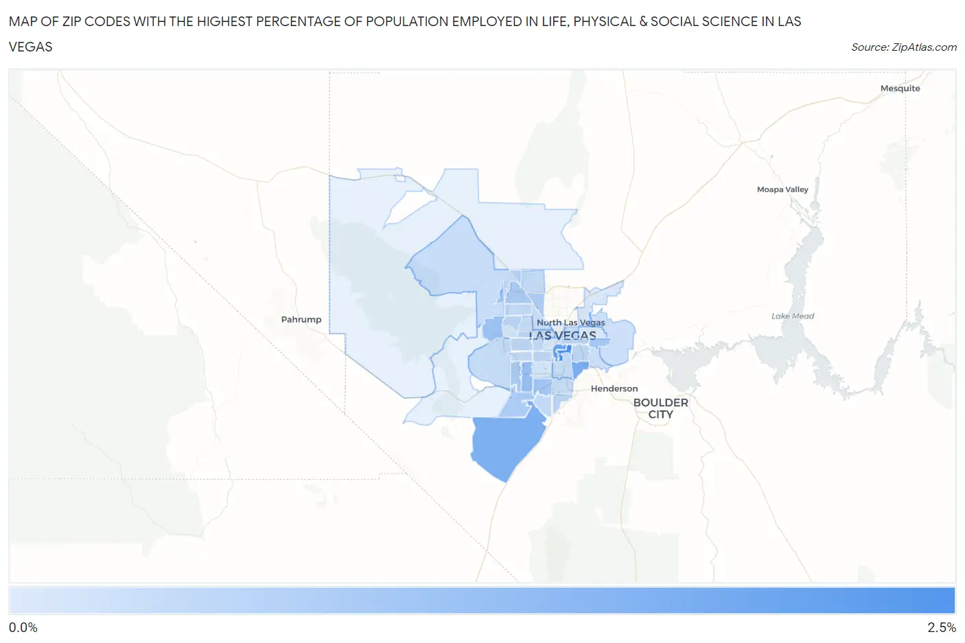 Zip Codes with the Highest Percentage of Population Employed in Life, Physical & Social Science in Las Vegas Map