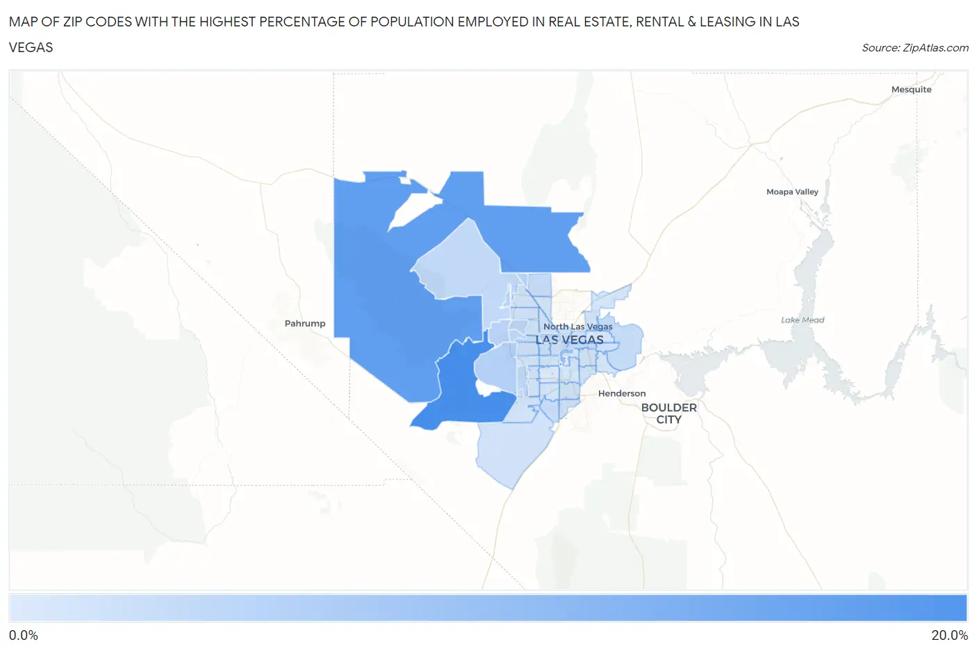 Zip Codes with the Highest Percentage of Population Employed in Real Estate, Rental & Leasing in Las Vegas Map