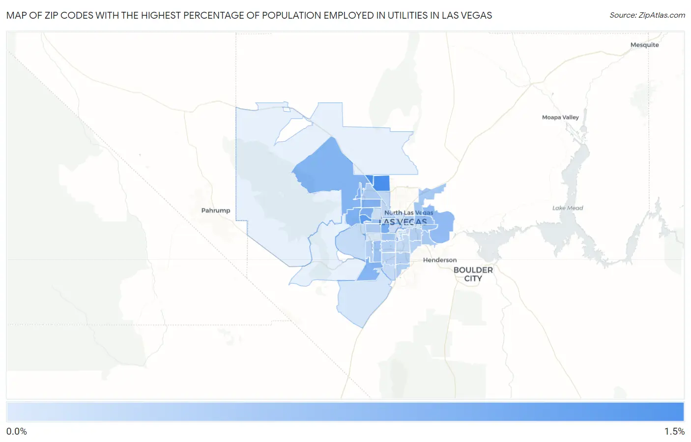 Zip Codes with the Highest Percentage of Population Employed in Utilities in Las Vegas Map