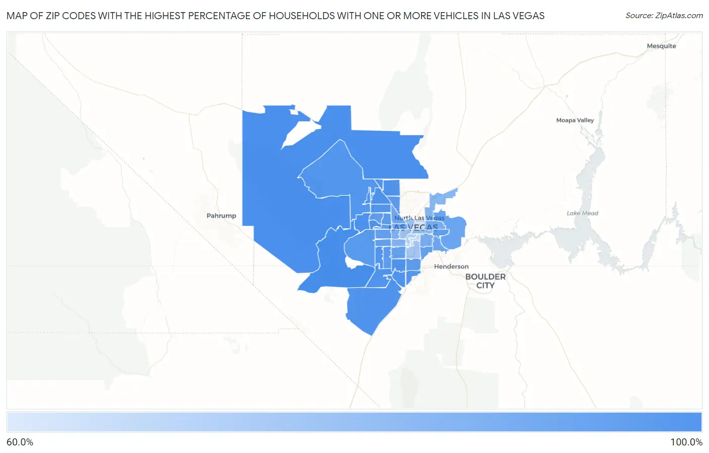 Zip Codes with the Highest Percentage of Households With One or more Vehicles in Las Vegas Map
