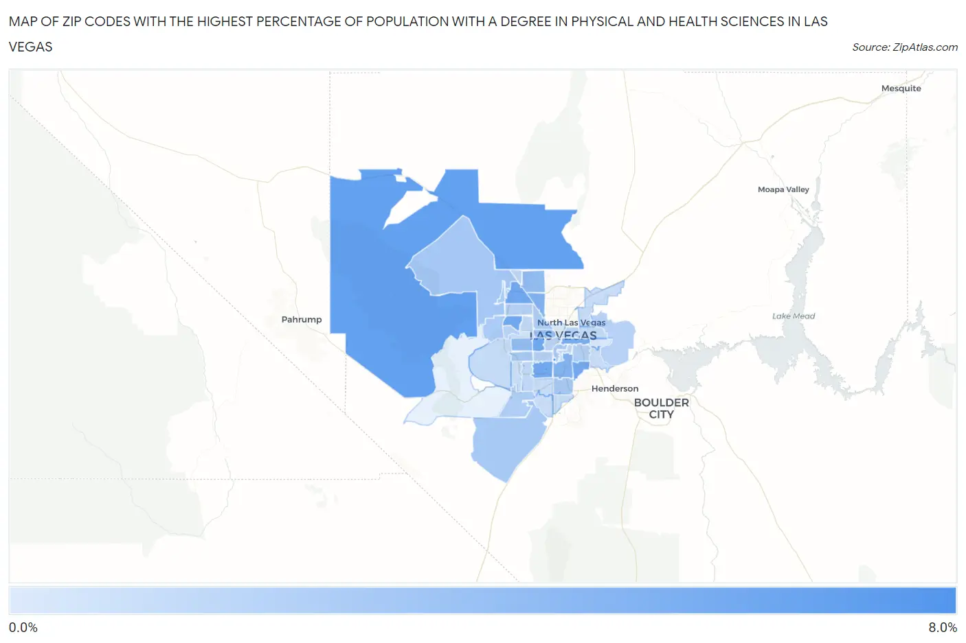 Zip Codes with the Highest Percentage of Population with a Degree in Physical and Health Sciences in Las Vegas Map