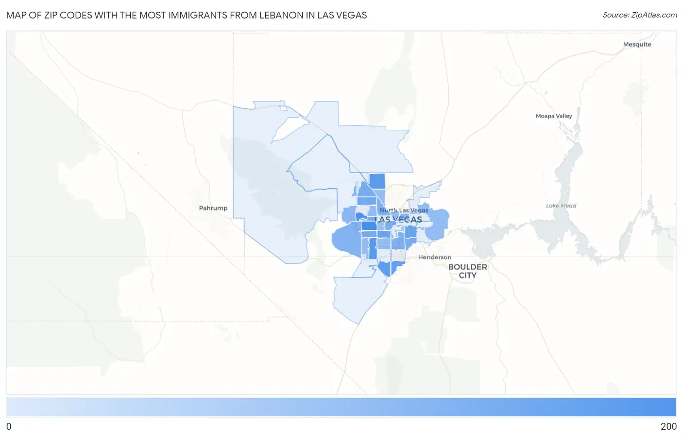 Zip Codes with the Most Immigrants from Lebanon in Las Vegas Map
